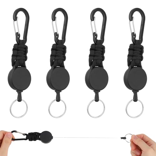 4 Stück Schlüsselanhänger Ausziehbar, Schlüsselband Ausziehbar Ausweis Einziehbarer Schlüsselanhänger mit 65cm Stahldrahtseil Schlüsselrolle mit Karabiner von Newofview