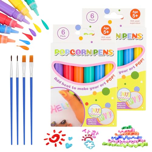 Newofview 16 Stück Magisch Popcorn Stifte Set, Popcorn Drawing Pens mit 4 Zeichenpinseln, Magisch Blasen Puffy Stifte für Kinder, DIY Zeichnungsdekoration von Newofview