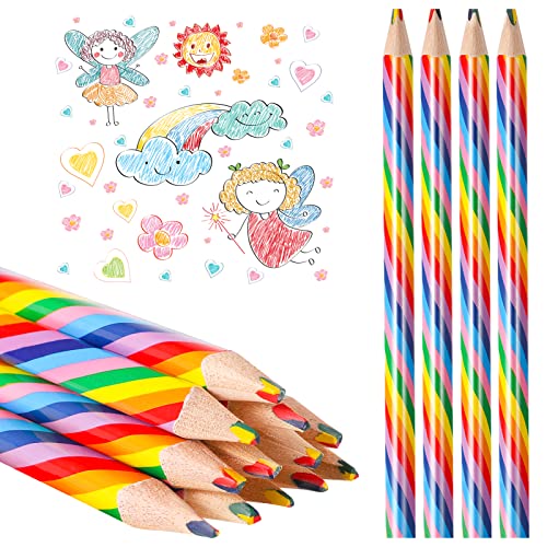 Newofview 16 Stück Regenbogen Buntstifte für Kinder und Erwachsene, 4 in 1 Dreikant Regenbogenstifte für Kunst Zeichnung,Skizzieren und Färbung,Schule Klassenzimmer Haushaltswaren von Newofview