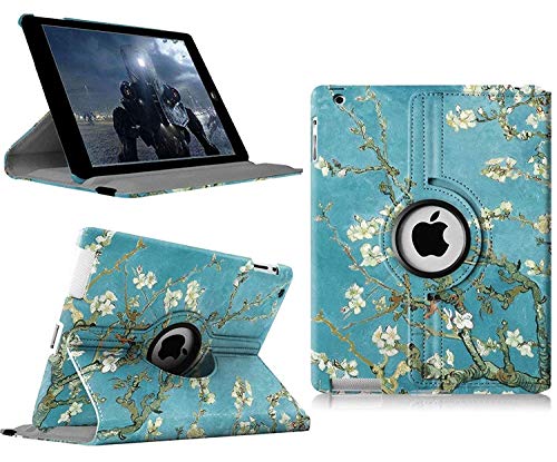 Newraturner Schutzhülle für iPad 2 / 3 / 4, 360 Grad drehbarer Ständer, Smart Case Schutzhülle mit automatischer Wake-Up/Sleep-Funktion für Apple iPad 4, iPad 3 und iPad 2, Blüte von Newraturner