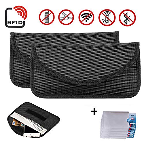 Newseego 2xTasche für RFID-Signal |5xGRATIS RFID Kreditkarteninhaber Faraday RFID Diebstahlschutztasche für Pocket Key Fob Blocking für Auto,Faraday RFID Schlüsselanhänger (Schwarz) von Newseego