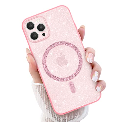 Newseego Glitzer iPhone 12 Pro Hülle für Mädchen Frauen [Kompatibel mit MagSafe] Niedliche Magnetische Hülle iPhone 12 Pro Kameraschutz Transparent Slim Stoßfest Cover für iPhone 12 Pro-Rosa von Newseego