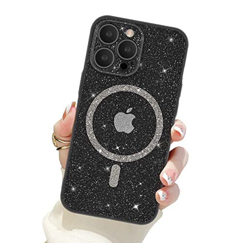 Newseego Glitzer iPhone 13 Pro Hülle für Mädchen Frauen [Kompatibel mit MagSafe] Niedlich Bling Stylische Magnetische Hülle Transparent Schlank Stoßfest Kamera Schutzhülle für iPhone 13 Pro-Schwarz von Newseego