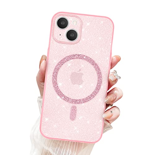 Newseego Glitzer iPhone 14 Hülle für Mädchen Frauen [Kompatibel mit MagSafe] Niedliche Bling Magnetische Handyhülle iPhone 14 Transparent Ultra Slim Stoßfeste Kamera Schutzhülle für iPhone 14-Rosa von Newseego