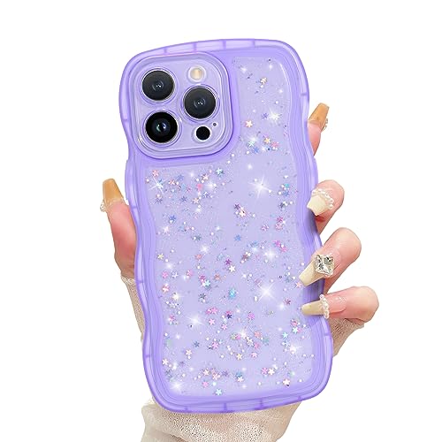 Newseego Glitzer iPhone 14 Pro Max Hülle für Mädchen Frauen, Lockiger Gewellter Rahmen Glänzende Ästhetische Handyhülle, Transparent Weiches TPU Stoßfeste Schutzhülle für iPhone 14 Pro Max-Lila von Newseego