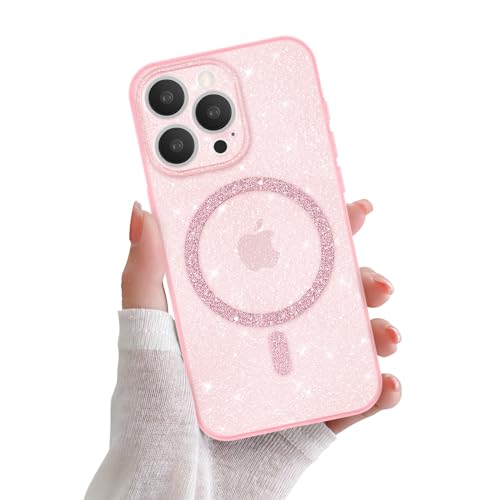 Newseego Glitzer iPhone 15 Pro Hülle für Mädchen Frauen [Kompatibel mit MagSafe] Niedliche Magnetische Handyhülle iPhone 15 Pro Transparente Slim Stoßfester Schutzhülle für iPhone 15 Pro-Rosa von Newseego