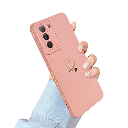 Newseego Handyhülle Kompatibel mit Samsung Galaxy S21 5G Hülle für Frauen Mädchen, Gold Herz Muster Weich Flüssigsilikon S21 Hülle Niedlich Herz Rand Kamera Schutzhülle für Samsung Galaxy S21-Rosa von Newseego