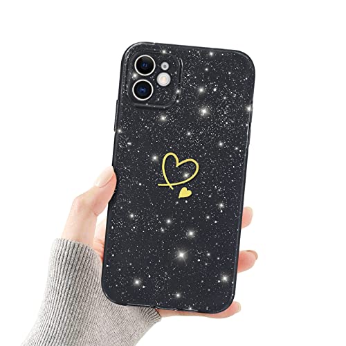 Newseego Handyhülle Kompatibel mit iPhone 11, Glitzer Weiches Silikon iPhone 11 Hülle für Frauen Mädchen Süßes Herz Muster Design Flexibel TPU Stoßfest Bumper Schutzhülle für iPhone 11(6.1")-Schwarz von Newseego