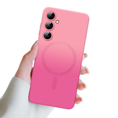 Newseego Handyhülle Samsung S24 Plus Hülle [Kompatibel mit MagSafe] Niedliche Farbverlauf Hülle S24 Plus für Mädchen Frauen, Weiche Silikon Magnetische Schutzhülle für Galaxy S24 Plus-Rosa+Rot von Newseego