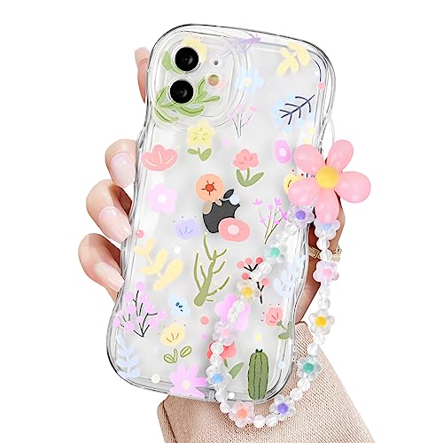 Newseego Handyhülle iPhone 11 Hülle für Frauen Mädchen, Ästhetisches Süßes Blumenmuster Welle iPhone 11 Hülle mit Blumenkette, Transparent Weicher TPU-Stoßfänger Stoßfeste Schutzhülle für iPhone 11 von Newseego