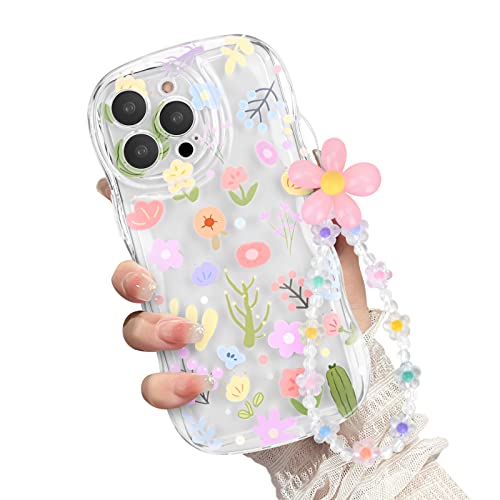 Newseego Handyhülle iPhone 14 Pro Max Hülle für Frauen Mädchen, Ästhetisches Süßes Blumenmuster Welle 14 Pro Max Hülle mit Blumenkette, Transparent Weiches TPU Stoßfeste Schutzhülle iPhone 14 Pro Max von Newseego