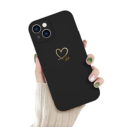 Newseego Hülle Kompatibel mit iPhone 14 Plus, Süßes Gold Love-Herz Muster iPhone 14 Plus Hülle für Frauen Mädchen Weiches Flüssigsilikon Stoßfeste Schutzhülle für iPhone 14 Plus (6,7 Zoll)-Schwarz von Newseego