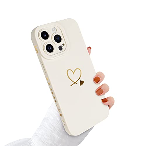 Newseego Hülle Kompatibel mit iPhone 14 Pro(6,1 Zoll) Gold Herz Muster Design Weiches Flüssigsilikon iPhone 14 Pro Hülle Niedliches Herz Seitenrahmen iPhone 14 Pro Schutzhülle für Frauen Mädchen-Weiß von Newseego