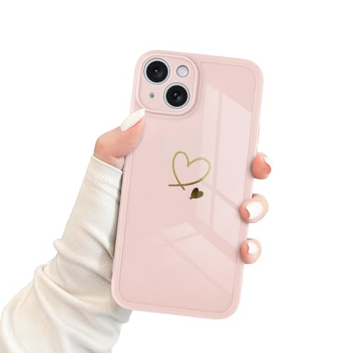 Newseego Hülle für iPhone 15, süßes goldenes Liebesherz Muster Design iPhone 15 Handyhülle für Frauen Mädchen Weich Dünn Flexibel Silikon Stoßfest Kameraschutz Bumper Cover für iPhone 15 - Rosa von Newseego