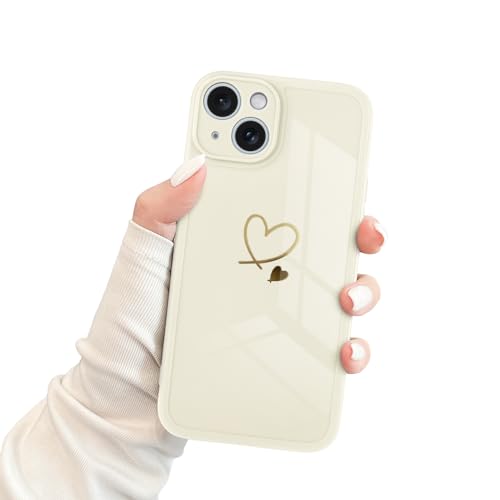 Newseego Hülle für iPhone 15, süßes goldenes Liebesherz Muster Design iPhone 15 Handyhülle für Frauen Mädchen weich schlank flexibel Silikon stoßfest Kameraschutz Bumper Cover für iPhone 15 - Weiß von Newseego