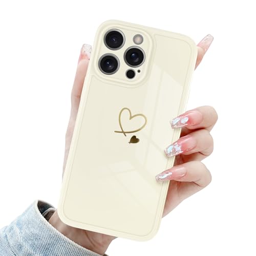 Newseego Hülle für iPhone 15 Pro Max, süßes goldenes Liebesherz Muster Design Handyhülle für Frauen Mädchen weich schlank flexibel Silikon stoßfest Kameraschutz Bumper Cover für iPhone 15 Pro Max von Newseego