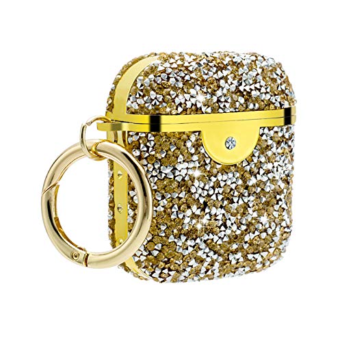 Newseego Kompatibel mit AirPods 1&2 Hülle,Luxuriöse Diamanten Glitter Sparkle Glänzend AirPod Charging Schutzhülle für Mädchen Frauen,Strass Cover mit Schlüsselanhänger für AirPods 1&2- Gold von Newseego