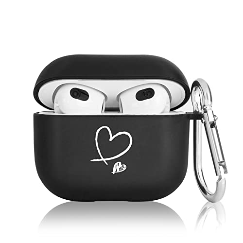 Newseego Kompatibel mit Airpods 3 Hülle, [Fashion Cute Love Heart Design] Schwarze, weiche TPU-Matte-Hülle mit silbernem Karabiner, stoßfeste Kopfhörer-Schutzhülle für Mädchen und Frauen von Newseego