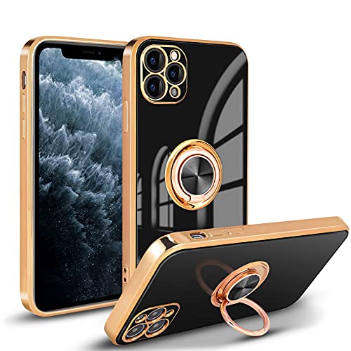 Newseego Kompatibel mit iPhone 11 Pro Hülle, Galvanisierte Weiche Silikonhülle mit Fingerringhalter Flexible TPU Stoßfeste Schutzhülle mit Magnetischer Autohalterung für iPhone 11 Pro-Schwarz. von Newseego