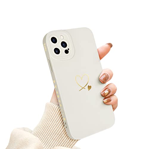Newseego Kompatibel mit iPhone 12 Pro Hülle Stilvolles Gold Love-Heart Design Weiches Flüssigsilikon iPhone 12 Pro Hülle Niedliches Herz Seitenrahmen Schutzhülle für iPhone 12 Pro-Weiß von Newseego