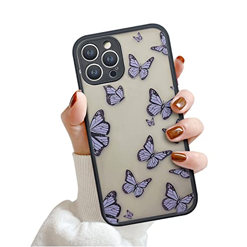 Newseego Kompatibel mit iPhone 12 Pro Max Hülle,Mädchen Frauen Niedliche Mode Lila Schmetterling iPhone 12 Pro Max Schutzhülle Silikon Hard Stoßfeste Butterfly Backcover für iPhone 12 Pro Max-Schwarz von Newseego