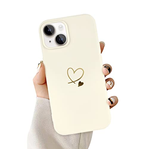 Newseego Kompatibel mit iPhone 14 Hülle, Süßes Gold Love-Herz Muster Design iPhone 14 Handyhülle für Mädchen Frauen Dünnes Flüssigsilikon Stoßfest Anti Fingerabdruck Schutzhülle für iPhone 14-Weiß von Newseego