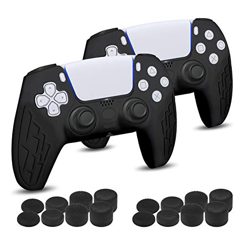 Newseego PS5 Controller Hülle [2er-Pack], Weiche rutschfeste Silikon Verdickt Hülle mit 16 x Daumengriffe Aufsätze Schutzhaut Spielzubehör für Playstation 5 Controller,Schwarz von Newseego