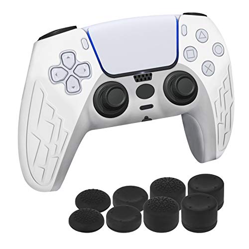 Newseego PS5 Controller Schutzhülle, rutschfeste Silikon Skin Grip Case Anti-Rutsch-Etui Schutz-Hülle mit Daumengriffen Aufsätze x 8 Gamepad Game Zubehör für PS5-Controller,Weiß von Newseego