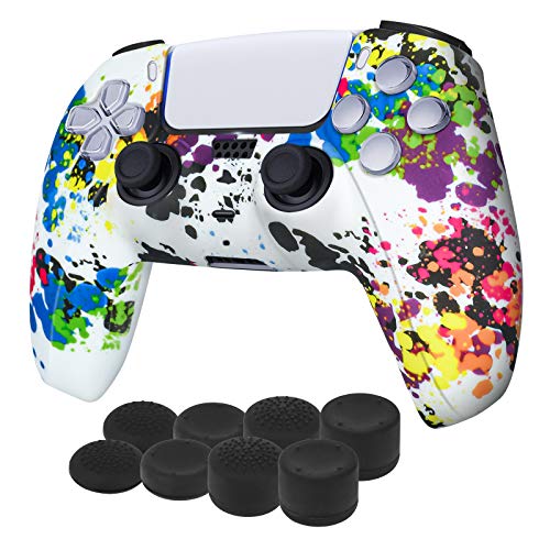 Newseego PS5 Controller-Schutzhülle,Graffiti Splashing Skin Case-Hülle,Silicon Soft Case Skin Shell Anti-Rutsch-Schutzhülle mit FPS PRO Daumengriffen x 8 für Playstation 5 Wireless Controller,White A von Newseego