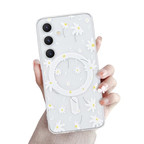 Newseego Samsung Galaxy S24 Hülle für Mädchen Frauen [Kompatibel mit Magsafe] Transparente Süße Blumenmuster S24 Hülle, Ultradünne Magnetische Handyhülle Weiches TPU Stoßfeste Schutzhülle Samsung S24 von Newseego