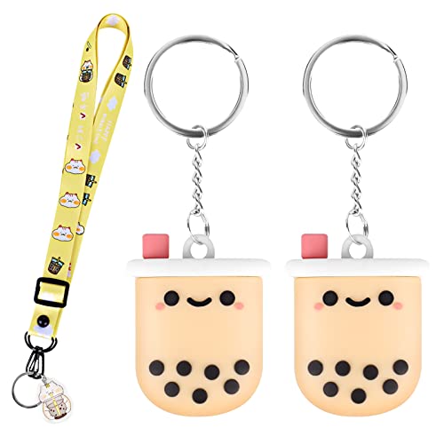 Newseego Wasserdichte Hülle Kompatibel mit Airtags Milk Tea Design [2 Pack] AirTag-Schutzhülle aus Süßem Cartoon-Softsilikon mit Schlüsselanhänger Lanyard für Brieftaschen, Taschen, Haustierhalsbänder von Newseego