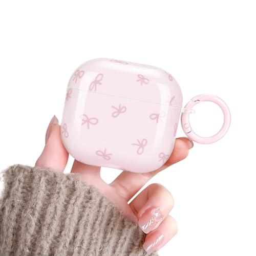 Newseego für Airpods 4 Hülle, Süße Bow Schleife Muster mit Karabiner Rund Flexibel TPU Ohrhörer Hülle Kompatibel mit Airpods 4. Generation Schutzhülle Niedlich Kratzfest Stoßfest Ästhetisch Rosa von Newseego