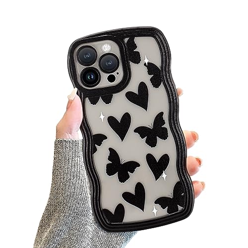 Newseego iPhone 13 Pro Max Hülle für Mädchen Frauen, Niedliches Herz Schmetterling Muster Design Handyhülle mit Wellenrahmen, Durchsichtiges Weiches TPU Stoßfeste Schutzhülle für iPhone 13 Pro Max von Newseego