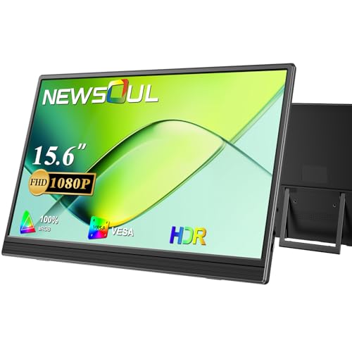 Newsoul Tragbarer Monitor, 39,6 cm (15,6 Zoll), Extrand Zweitbildschirm für Laptop mit Mini-HDMI/USB Typ C/Dual-Lautsprechern/VESA FHD 1080p IPS, matter Bildschirm, Augenpflege für Laptops, PC von Newsoul