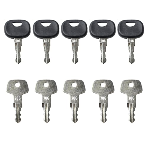 Newyuan 10 Stück 706 Kraftstoffdeckel Schlüssel und 606 Zündschlüssel Kompatibel mit Liebherr Bomag JD Bagger Dumper Lader Anlage mit Schlüsselring von Newyuan