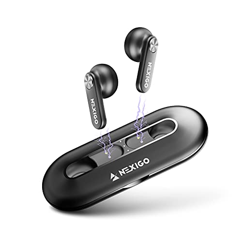 NexiGo Air T2 Ultradünne Kopfhörer Kabellose, Qualcomm QCC3040, Bluetooth 5.2, 4-Mic CVC 8.0 Geräuschunterdrückung für Klare Anrufe, Apt-X, 28H Spielzeit, USB-C, IPX5, Schwarz von NexiGo