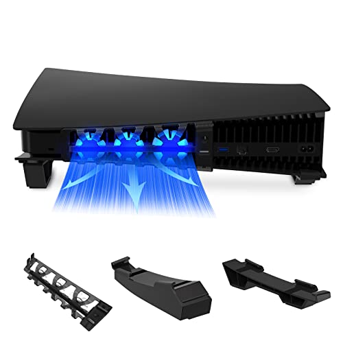 NexiGo PS5 Horizontaler Ständer mit Kühlventilator, [Auto EIN/Aus], [Minimalistisches Design], Kompatibel mit Playstation 5 Disc & Digital Editions, Integriertes LED-Licht (Schwarz) von NexiGo