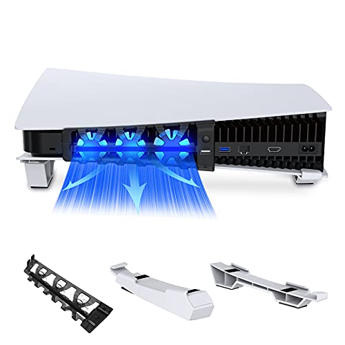 NexiGo PS5 Horizontaler Ständer mit Kühlventilator, [Auto EIN/Aus], [Minimalistisches Design], Kompatibel mit Playstation 5 Disc & Digital Editions, Integriertes LED-Licht von NexiGo