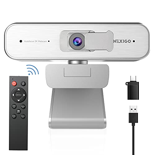 Zoom Zertifizierte, NexiGo N940P 2K Webcam mit zoomfunktion, Fernbedienung und Software | Sony_Starvis Sensor | 1080P @ 60FPS | 3X Zoom in | Dual Stereo Mikrofon, für Zoom/Skype/Teams/Webex (Silber) von NexiGo