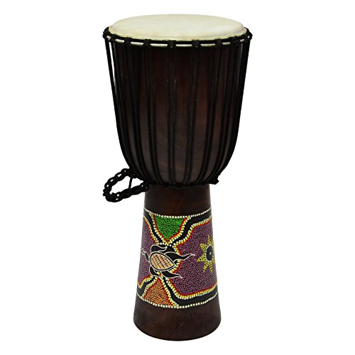 70 cm Djembe Trommel Buschtrommel Afrika-Style handbemalt exotischer Dotprint Schnüre Knoten Ziegenfell schwarz bunt von Nexos Trading