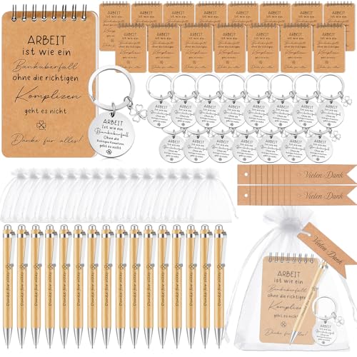 Nezyo 16 Set Abschiedsgeschenk Kollegen Jobwechsel Dankeschön Geschenkset mit Kugelschreiber aus Holz Notizbuch Schlüsselanhänger mit Sprache Vielen Dank Geschenk für Abschied Ruhestand(Classier) von Nezyo