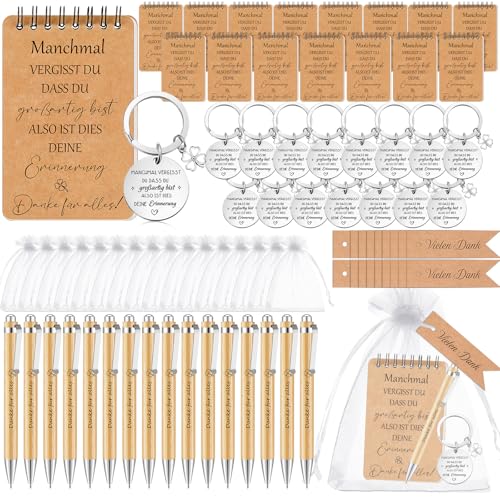 Nezyo 16 Set Abschiedsgeschenk Kollegen Jobwechsel Dankeschön Geschenkset mit Kugelschreiber aus Holz Notizbuch Schlüsselanhänger mit Sprache Vielen Dank Geschenk für Abschied Ruhestand(Lebendig) von Nezyo