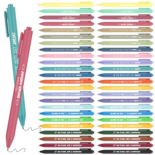 Nezyo 48 Stück Motivierende Stifte Set Dankeschön Kugelschreiber Team Glücksstift Druckkugelschreiber mit Spruch Prüfung Glücksbringer Kuli Inspirierende Geschenke für Lehrer Kollegen Erzieher von Nezyo