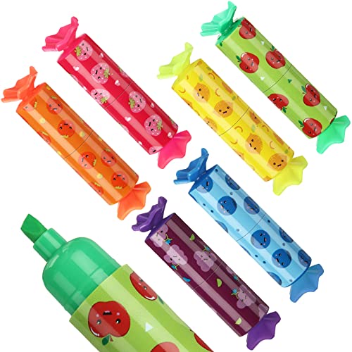 Nezyo Packung von 6 Bonbon Form Mini Textmarker Stifte Meißelspitzen Süß Strumpffüller Obst Drucke Lustig Schreibwaren für Schule Malen für Kinder Erwachsene Teenager Mädchen Jungen, 6 Stile von Nezyo