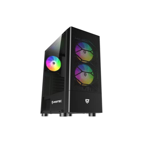 Nfortec - CAELUM Mid-Tower (ATX) Gaming PC-Gehäuse, 3x 120mm ARGB-Lüfter inklusive, Front Mesh, seitlich gehärtetes Glas, Schwarz von Nfortec