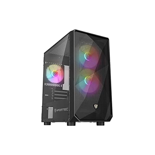 Nfortec - DYS PC Gaming Mini Towe (MATX) Gehäuse, 3x 120mm ARGB Lüfter, Mesh Front, Templated Crystal Seite, Schwarz von Nfortec