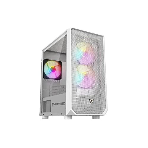Nfortec - DYS PC Gaming Mini Towe (MATX) Gehäuse, 3x 120mm ARGB Lüfter, Mesh Front, Templated Crystal Seite, Weiß von Nfortec