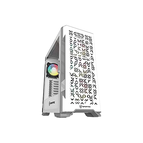 Nfortec - NEKKAR Mid-Tower (ATX) Gaming-PC-Gehäuse, 4x 120mm ARGB-Lüfter und Controller im Lieferumfang enthalten, Frontgitter, seitlich gehärtetes Glas, weiß von Nfortec