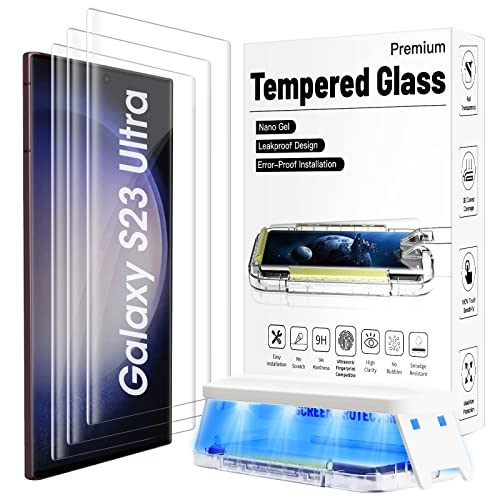 Ni-SHEN 3 Stück Panzer Schutz 9H Glas Schutzfolie Displayschutz 3D Gebogen Folie Fingerabdruck-ID Unterstützen Kompatibel mit Handyhülle für Samsung Galaxy S23 Ultra von Ni-SHEN