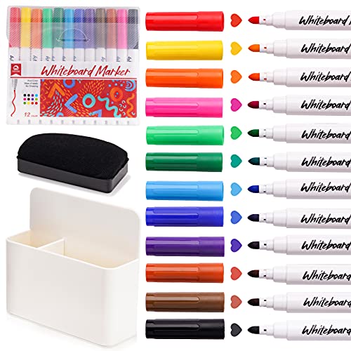 NiArt Magnetischer Whiteboard Stiftehalter Set, 12 Marker, Stifthalter Magnetisch Mit Schwamm, Zubehör für Kühlschrank, Schule, Büro & Zuhause (Weiß) von NiArt
